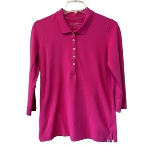 Eddie Bauer Outdoor Collared Button Polo Three-Quarter Sleeves size medium Pink